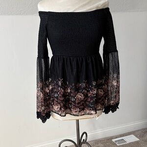 Altar'd State Black Off-Shoulder Floral Peplum Top